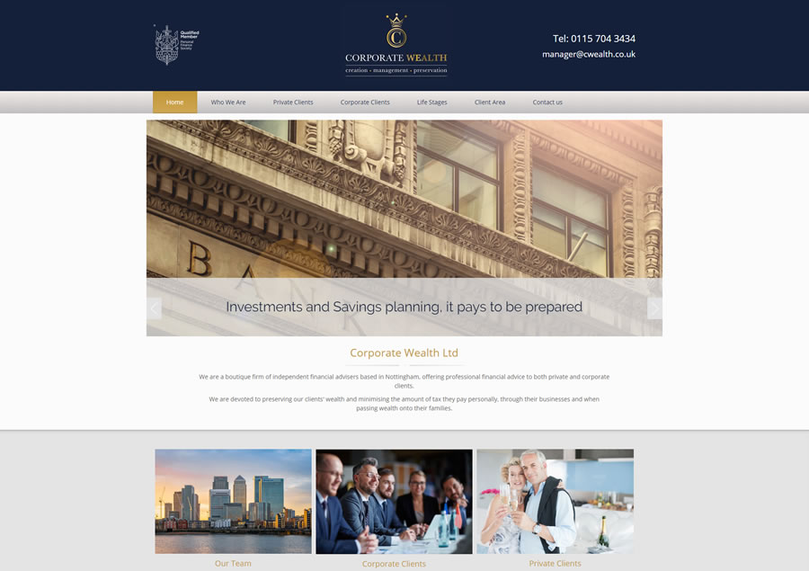 Corporate Wealth - one of our stunning IFA websites crafted from one of our adviser templates